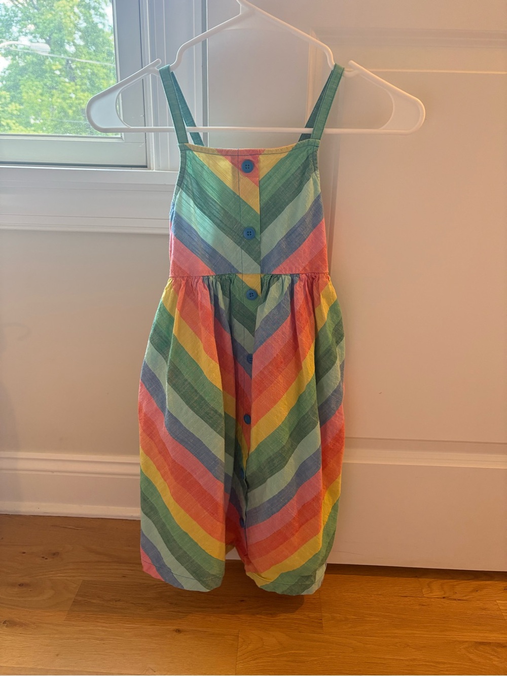 Hanna Andersson linen rainbow striped pocket dress midi